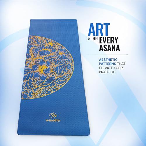 Image of WiseLife Printed Yoga Mat for Women & Men | 6mm Thick Non-Slip Exercise & Fitness Mat | Anti-Skid Workout Mat with Carry Strap for Yoga, Pilates, Meditation, Stretching & Home Gym (Blue Mandala)