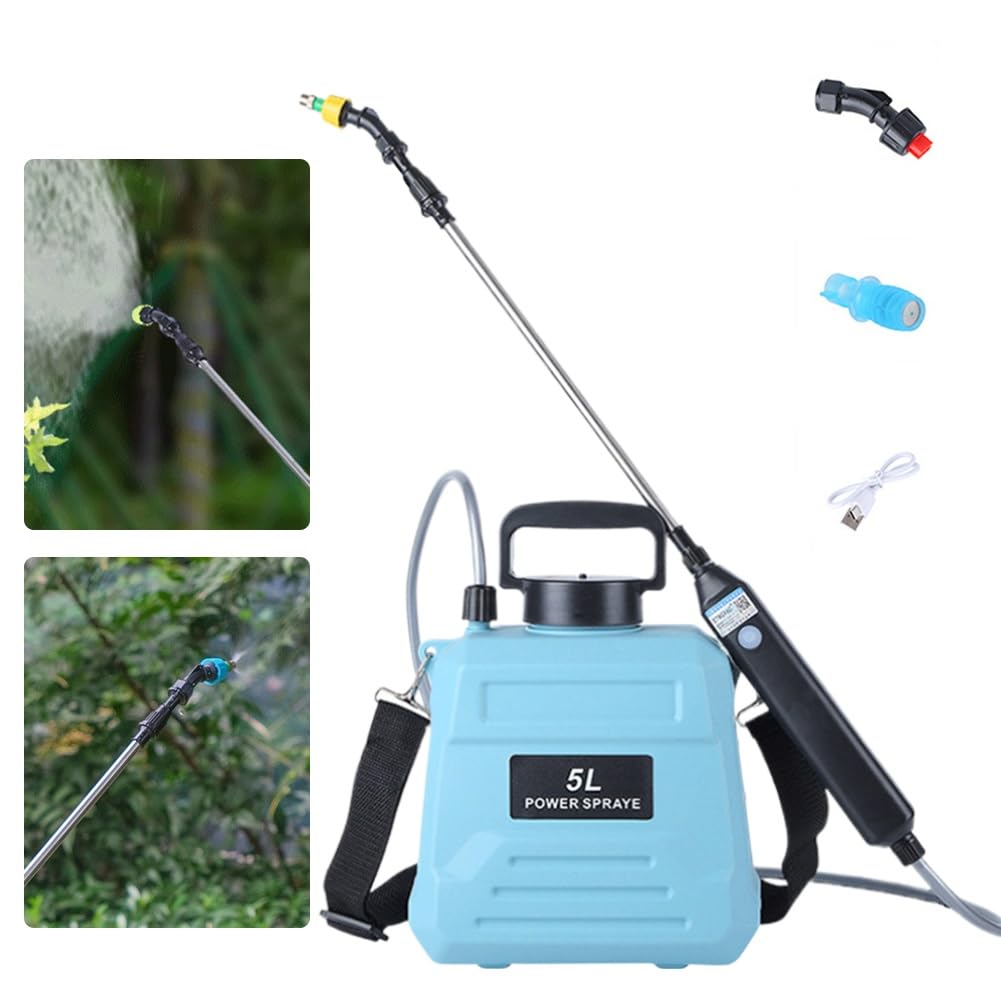Starnearby Pulverisateur de Jardin Electrique 5L, Pulvérisateur électrique USB Rechargeable, Vaporisateur Jardin, Pulverisateur avec Lance Telescopique et 3 Buses pour Jardinage