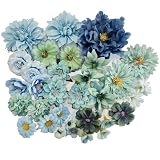 Saituo Home 32 Stück Kunstblumen Köpfe, Blau Künstliche Blumen Gemischte