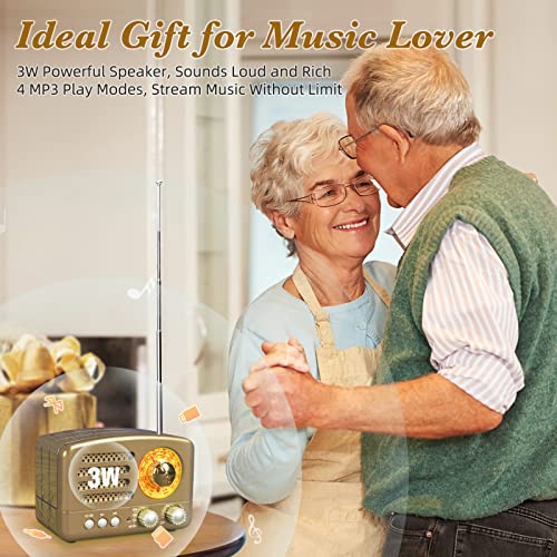 image for PRUNUS J-160 Retro Vintage AM FM Radio with Bluetooth, for Dad and Mom