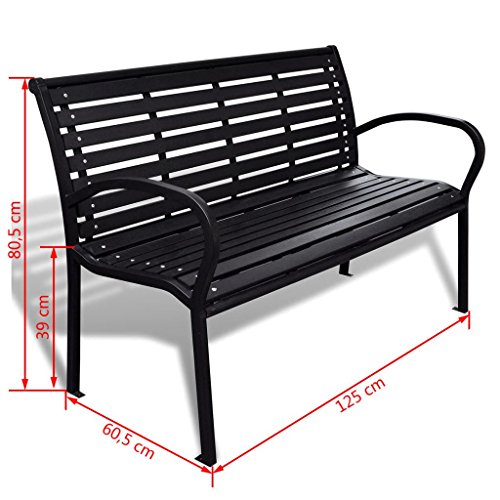 Festnight 3-Seater Outdoor Patio Garden Bench Porch Chair Seat with Steel Frame Solid Construction 49" x 24" x 32" - Thumbnail 2
