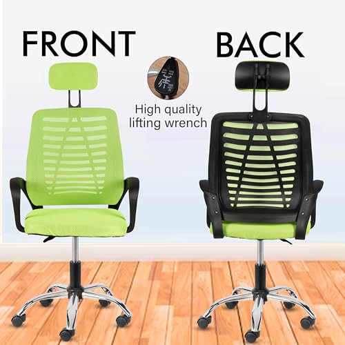 Image of Casa Copenhagen,Mesh Office Desk,Rocking, Ergonomic Computer Chair Adjustable High with Headrest and Comfortable Armrest Swivel Chair - Green & Black Handle