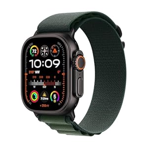 Apple Watch Ultra 2 [GPS + Cellular 49mm] Smartwatch, Sport Watch with Black Titanium Case with Dark Green Alpine Loop – L. Fitness Tracker, Precision GPS, Action Button, Carbon Neutral