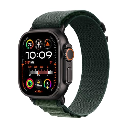 Apple Watch Ultra 2 [GPS + Cellular 49mm] Smartwatch, Sport Watch with Black Titanium Case with Dark Green Alpine Loop – L. Fitness Tracker, Precision GPS, Action Button, Carbon Neutral