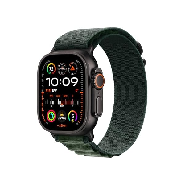Apple Watch Ultra 2 [GPS + Cellular 49mm] Smartwatch, Sport Watch with Black Titanium Case with Dark Green Alpine Loop – L. Fitness Tracker, Precision GPS, Action Button, Carbon Neutral