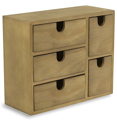 Small Multi Purpose Desktop Organizer Caddy with 5 Drawers Storage Cabinet Sewing Box and DIY Craft Project Solution to Your Everyday Needs (Walnut)