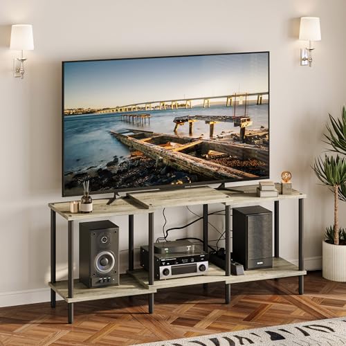 YAUKTAK TV Stand, Entertainment Center, Industrial TV Media Console Table with Open Storage Shelves, 2 Tier TV Cabinet for Living Room, Bedroom LTS107Q