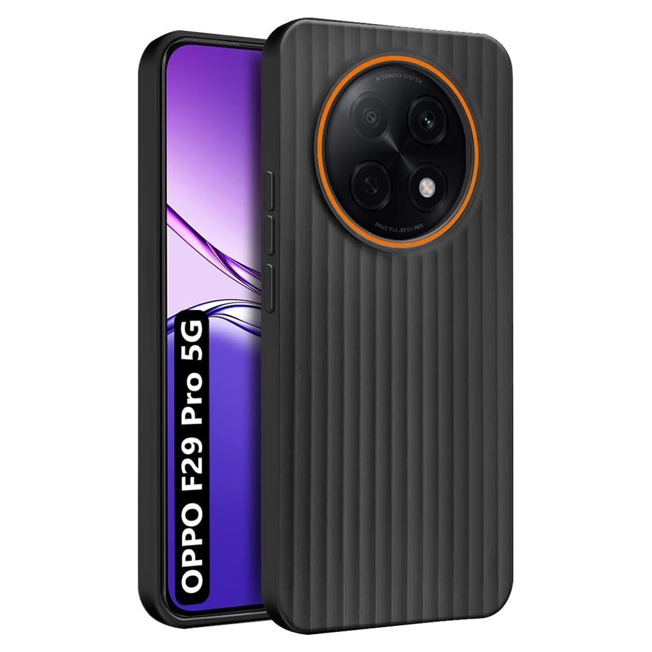 Image of Fashionury Ring Line Beam Design Back Case for Oppo F29 Pro 5G | Ring Line Camera Protection | Vertical Beam Bump Protection | Rubberised Back Case for Oppo F29 Pro 5G (Black)