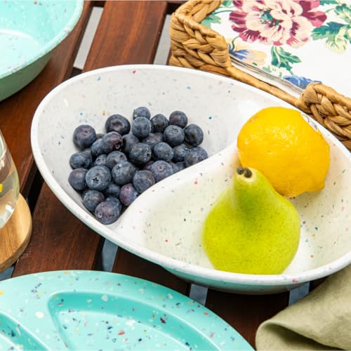 bzyoo Confetti Divided Bowl Set of 2, 100% Melamine BPA-Free Stackable Unbreakable Bowls with Two Compartments, Ideal for Snacks, Chips & Dips, Cereal, Dishwasher-Safe Color: White by bzyoo - Used condition - Image 5