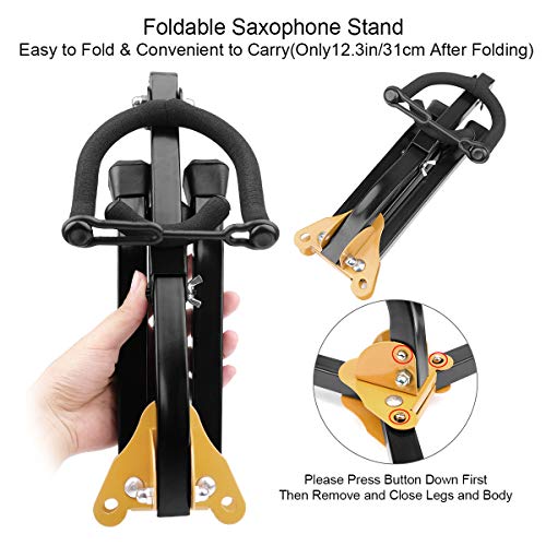Eison Saxophone Stand Foldable Alto/Tenor Sax Stand Saxophone Bracket Sax Holder Adjustable Triangle Base With Sax Strap And Clean Cloth #TOP5