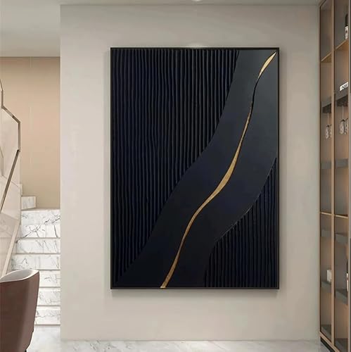 Rumlly Black Vertical Gold Line Wave Abstract Wall Art, Minimal Luxury Neutral Tone Poster for Hallway Decor(40x60cm/Frameless)