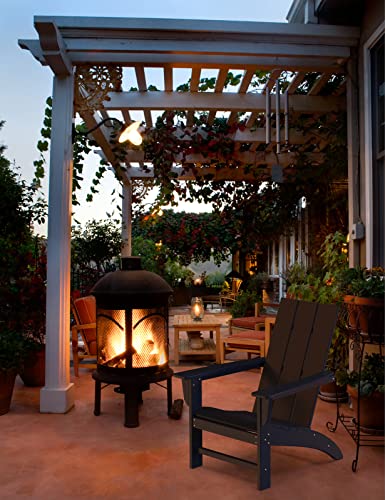 Modern Adirondack Chair Wood Texture, Pre-Assembled Plastic Patio Chairs, Weather Resistant Outdoor Chairs, Perfect For Pool, Deck, Backyard, Garden, Fire Pit Seating, Black #TOP6