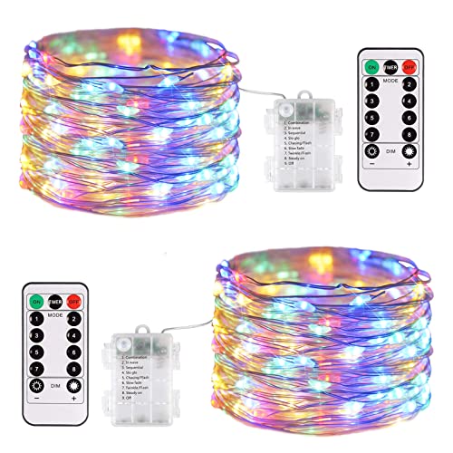 JMEXSUSS 2 Pack Multicolor Fairy Lights Battery Operated,