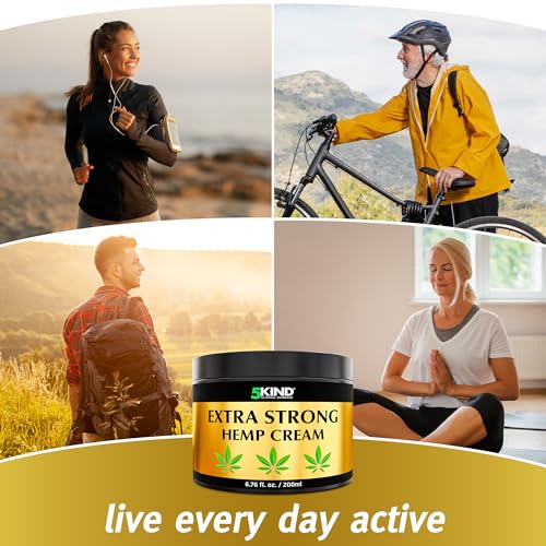 Image of 5Kind Extra Strong Hemp Cream 6.76 fl oz - Maximum Strength | Natural Topical Cream - Muscle Rub for Lower Back, Joints, Neck, Knees, Shoulders