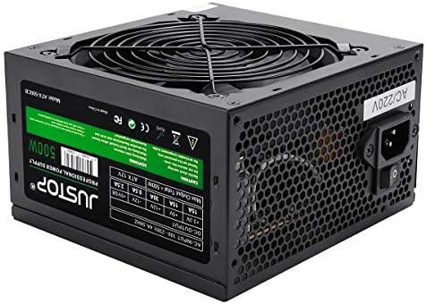 JUSTOP 500W ATX PC Power Supply PSU 120mm Quiet Cooling Fan, 3x SATA / 24 PIN / 8 PIN 12V / 2x MOLEX