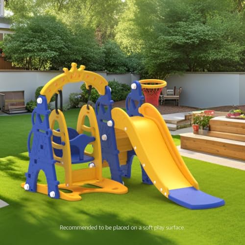 Image of Amazon Brand - Solimo 3-in-1 Garden Castle Slide & Swing for Indoor & Outdoor Use | for Kids 2-8 Years Old | Safe & Fun | Ideal for Boys & Girls | Toy for Kids | Easy Assembly, Multicolor