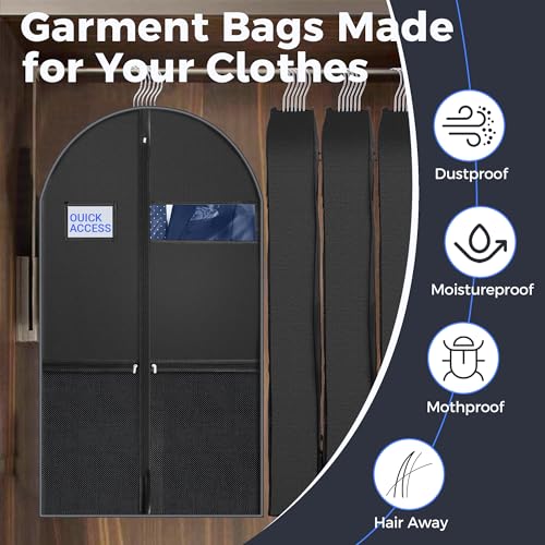 43-inch Suit Bag Garment Bag for Travel and Storage, Garment Bags for Hanging Clothes with Zipper and Visible Transparent Window, Black,1 Pack4