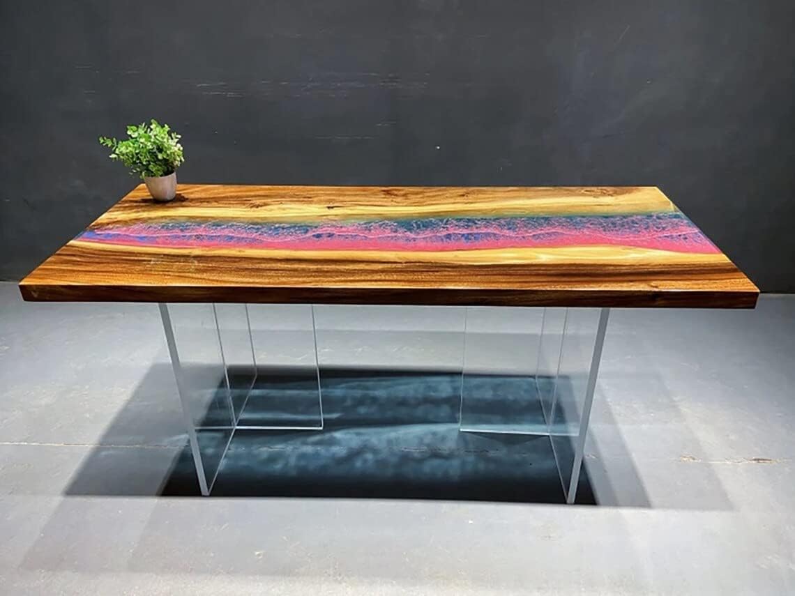 TUZECH Epoxy Table Top Fully Customised Thick Resin River Table Indoor Outdoor Coffee Table Top Wooden Dining Table Top (Without Stand, 60 x 30 Inches)