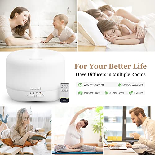 Aromatherapy Essential Oil Diffuser For Room: Air Humidifier Aroma Scent Cool Mist Diffuser Colorful Lights Cute Small Large Waterless Auto Off Ultrasonic Diffusers For Home Bedroom White (300Ml) #TOP1