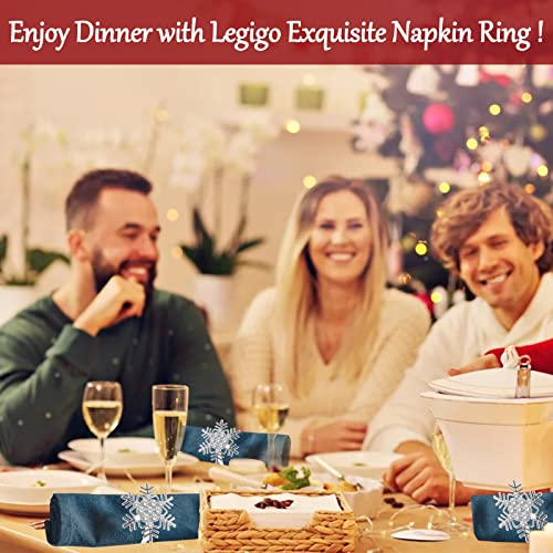 Image of Legigo Set of 8 Christmas Xmas Snowflake Napkin Rings Set- Metal Diamond Snow Xmas Napkin Ring Holders for Cloth Napkins, Christmas Holiday Party Dinner Table Decoration
