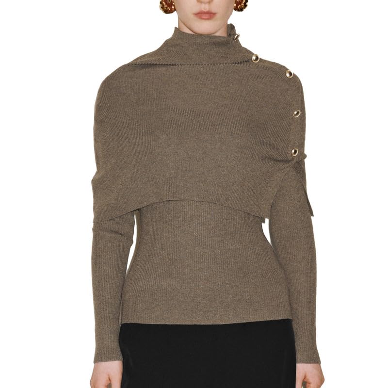 URBAN REVIVO Womens Sweater Knit Long Sleeve Button - Mock Two-Piece Design with Metal Details