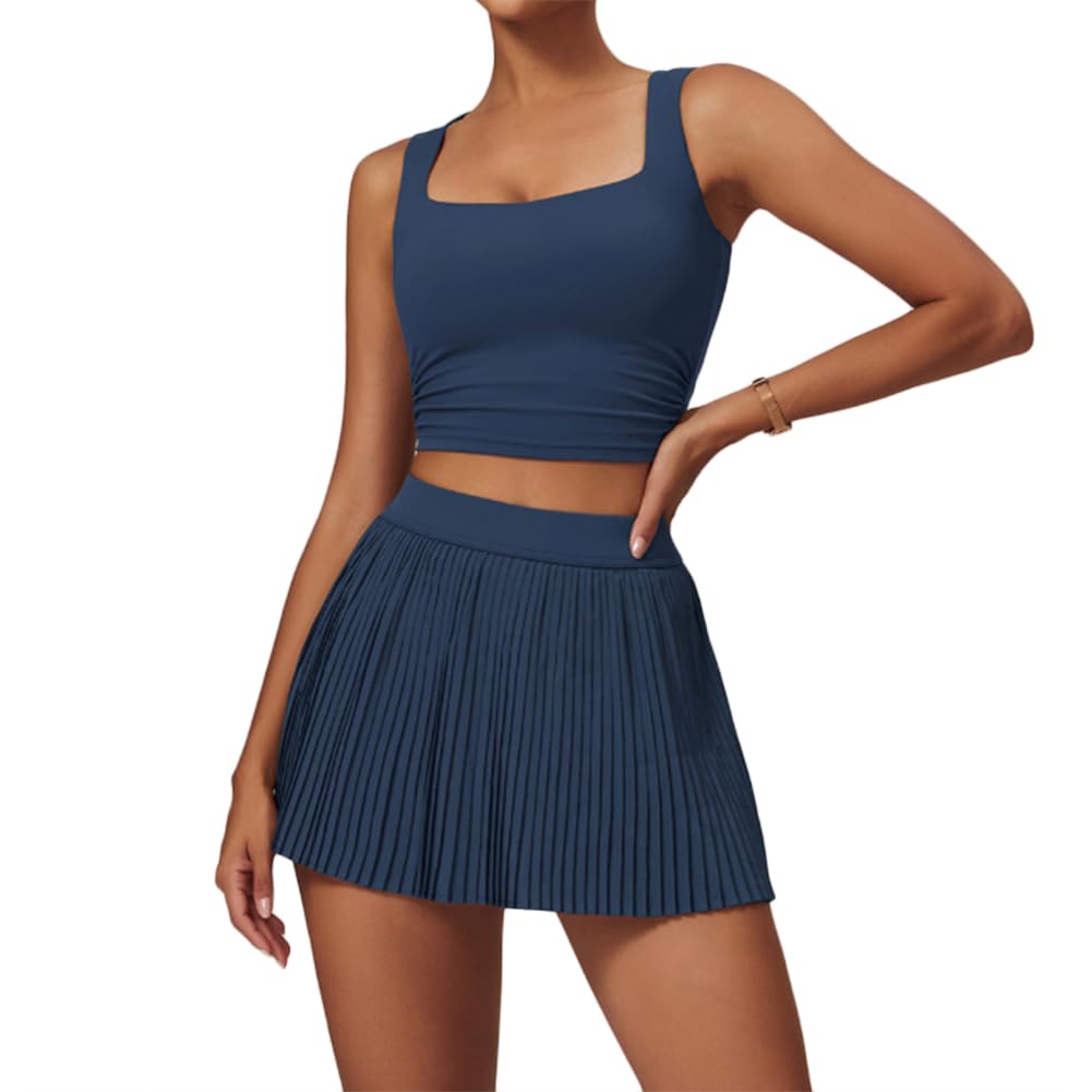XYFfybhsd Women's Quick Dry Breathable Tennis Wear Set Sport Bra High Waist Shorts with Inner Pocket for Gym Fitness Yoga(Size:M,Color:Blue)