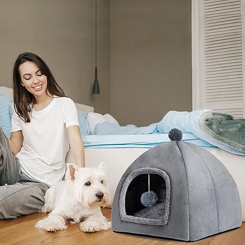 Image of Cat Bed Cave for Indoor, Suitable for Cat Dome Bed, Hideaway Bed for Indoor Cats with Removable Mattress for Kittens.Cat Tent House for Dual Use (L:17 inchx17 inch)