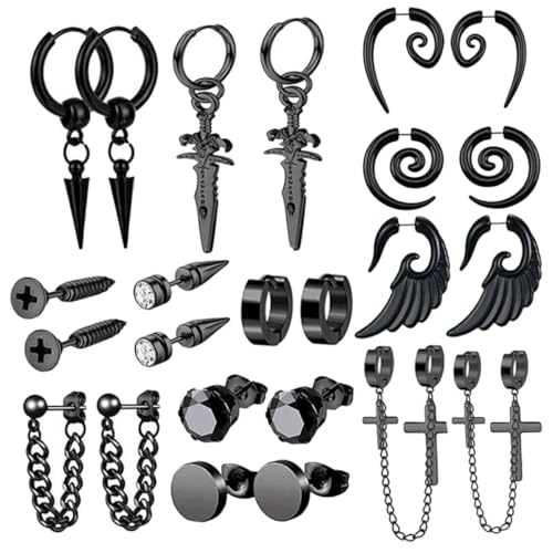 Pendientes de aro pequeños negros para hombre juego de joyería ideal para regalo