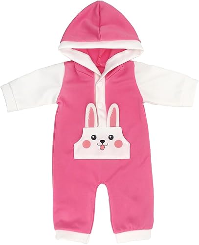 Miniatura 3 de AISITE Ropa de muñeca para muñecas de 14 a 16 pulgadas, 2 conjuntos de overoles de conejo, ropa de muñeca viva, mameluco