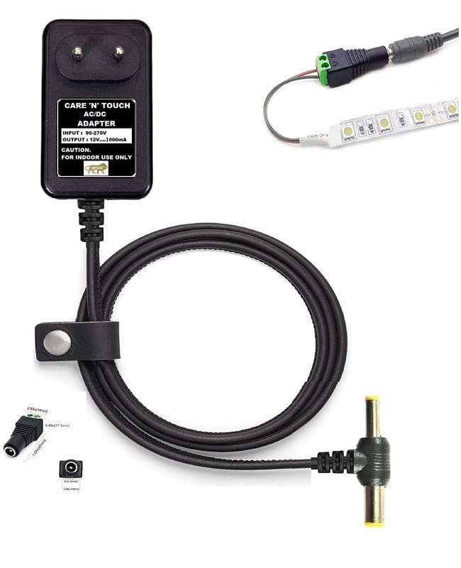 CARE N TOUCH Power Adaptor 12V 1A for CCTV Camera, Router, Modem, LED Strip Light, Set Top Box, Router (with DC 2.5MM Pin) - Black with 2 Mtr Log Cable-image-46