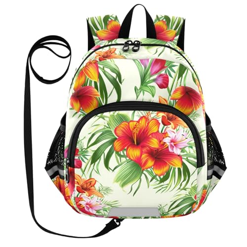 Fronds Floral Beige Toddler Harness Backpack for Boys Girls 3-6 Years Kids Backpack with Anti Lost Safety Leash Child Leash Backpack for Preschool Travel Walking