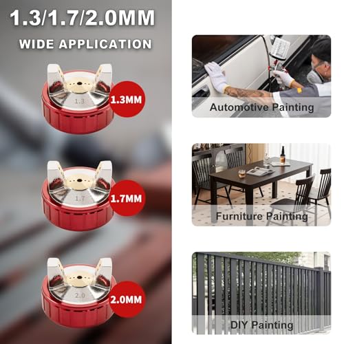 KCNKCN R500 LVLP Air Spray Gun with 650ml Mixing Cup& 10x Disposable Cups, 1.3/1.7/2.0mm Nozzles Paint Gun Sprayer, Automotive Paint Guns for House Painting, Car, Furniture, Fence, Varnish& Top Coat - Image 2