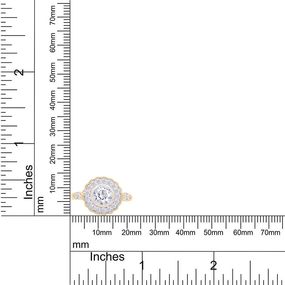 Round Shape Sparkling White Cubic Zirconia Milgrain Bezel Set Halo Engagement Promise Ring In 14k GOLD Over Sterling Silver Jewelry For Women