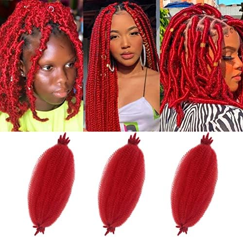 Red Springy Afro Twist Hair 3 Packs Marley Twist Braiding Hair for Faux Locs Crochet Hair Marley Hair 16 Inch Red Braiding Hair Extensions for Black Women