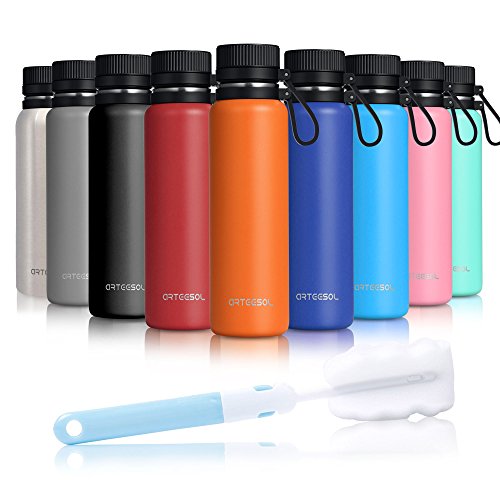 Preisvergleich Produktbild arteesol Trinkflasche Edelstahl Wasserflasche Doppelwandige Vakuum BPA Frei Isolierte Flasche für Sport Fitness Fahrrad Laufen Camping usw 12 STD Kühlen & Warmhalten orange 750ml