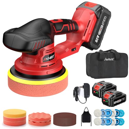 Updated Cordless Polisher with 2x4.0Ah Batteries, 6 Variable Speed up to 5500 RPM, 6 In Car Buffer Polisher for Car Detailing, Polishing, Boat Sanding, with Car Wax Buffing Machine Kit, Toolbag