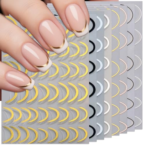 IDDFEVE 8 Sheets French Line Nail Art Stickers - 5 Colors Two Thi...