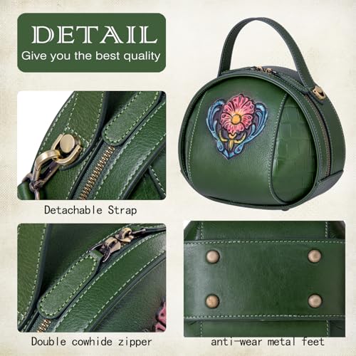 Genuine Leather Vintage Bag for Women - Cowhide Leather Crossbody Purse - Flower Embossed Handbag4