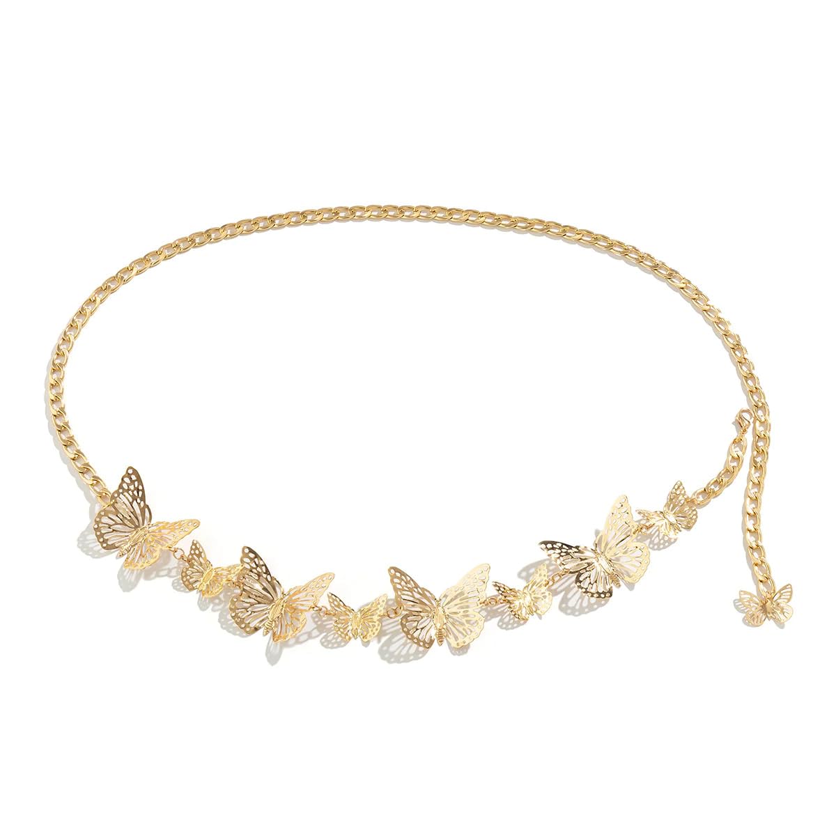 Women's Simple Geometric Versatile Body Chain Punk Style Stitching Single Layer Hollow Butterfly Waist Chain(Gold)-image-14