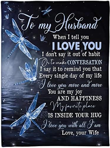zoke Fleece Blanket, Mother's Day Blanket, to My Husband Dragonfly I Love You Blanket Great Gift for Birthday, Christmas, Blanket Couple, Couple Gifts (40" X 50")