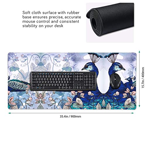 Paw kwiatowy podkładka pod mysz 40 x 90 cm duża podkładka pod mysz do gier do biura, gier, PC, laptopa, biurka