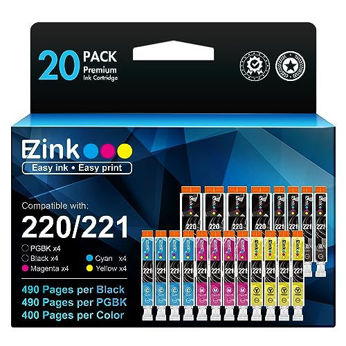 E-Z Ink Compatible Ink Cartridge Replacement for Canon PGI220 PGI-220 CLI221 CLI-221 to use with MX870 MX860 MP620 MP560 MP980 (4 Large Black, 4 Cyan, 4 Magenta, 4 Yellow, 4 Small Black) 20 