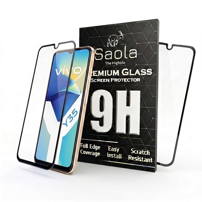 Image of Saola HD+ Oleophobic Tempered Glass Screen Protector For Vivo Y35 (Pack Of 2) with Free Installation Kit. Full screen Coverage - 6.58 inch
