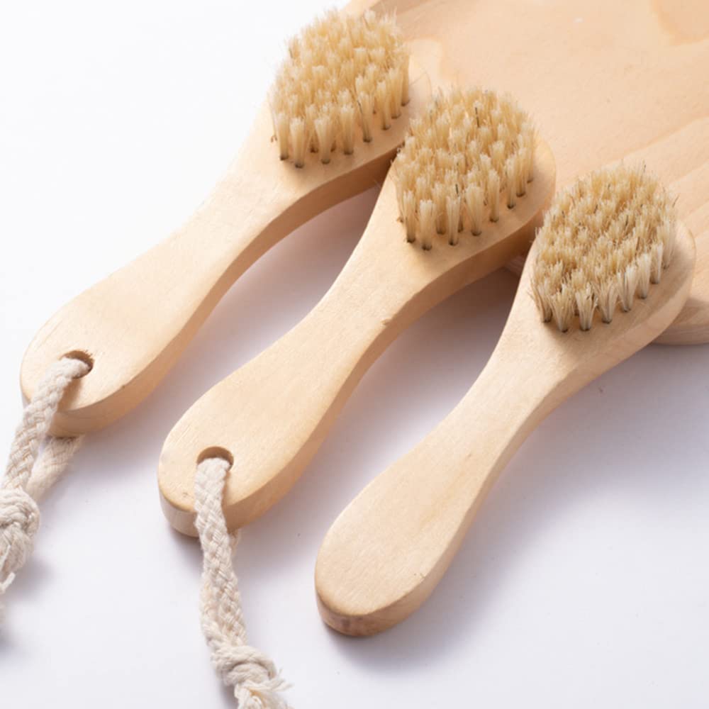 Manuelle Gesichtsreinigungsbürste mit Holzgriff, 14,5 cm, natürliche Wildschweinborsten, Hautpflege, Peelingbürste, 2 Stück