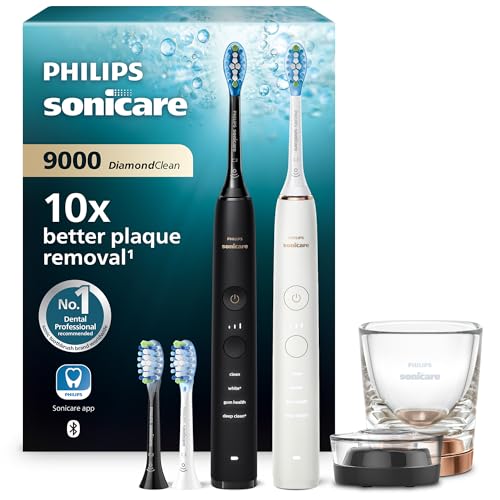 Philips Sonicare DiamondClean 9000 elektrische Zahnbürste, Doppelpack,Zahnbürste mit Schalltechnologie inklusive App, Drucksensor,4 Putzmodi,3 Intensitätsstufen, schwarz und roségold, Modell HX9914/61
