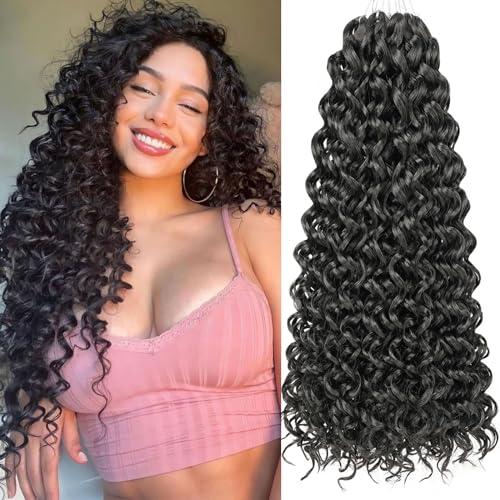 Unionbeauty 8 Packs GoGo Curl Crochet Hair 18 Inch Water Wave Crochet Hair for Black Women Beach Curl Deep Wave Crochet Braids Curly Crochet Hair Synthetic Curly Braiding Hair Extension 1B#