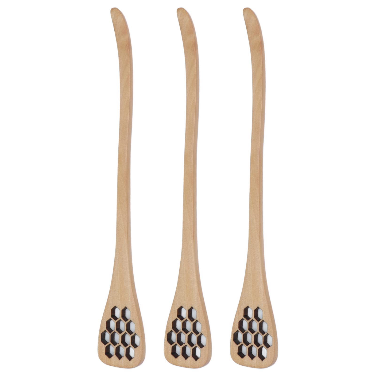 Haofy Wooden Honey Dipper 3PCs Honeymaster with Beehive Carving Pattern for Drizzling Honey Maple Syrup Kitchen Tools Smooth Grip Easy to (Wood Color)