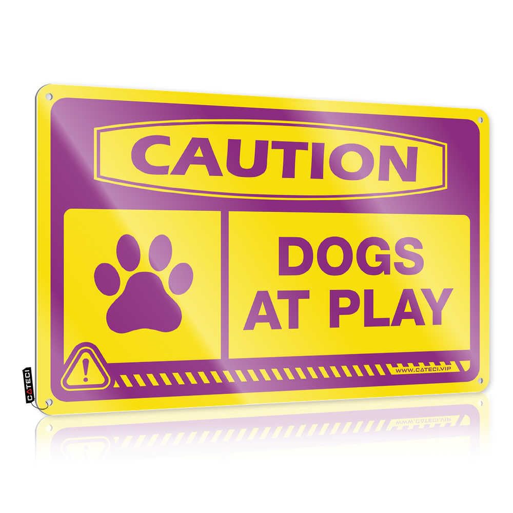Fzfn Men's Colour Matal Sign Americana Soft Bath Caution Dogs At Play - Vintage Wall Decor For Checkout(30X40cm)