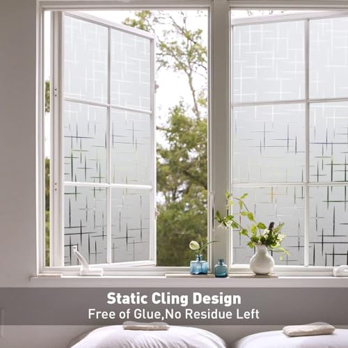 Image of Elton 3D Window Films Privacy Film Self Adhesive Decorative Film for Bathroom Door Window Heat Control Anti UV (Cross Lines) 16 x 72 inches