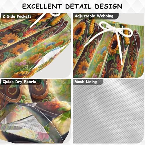 Flower Cowboy Boots Boys Swim Trunks Quick Dry Toddler Swimsuit Boy Swimwear Board Shorts Bathing Suits 4T3
